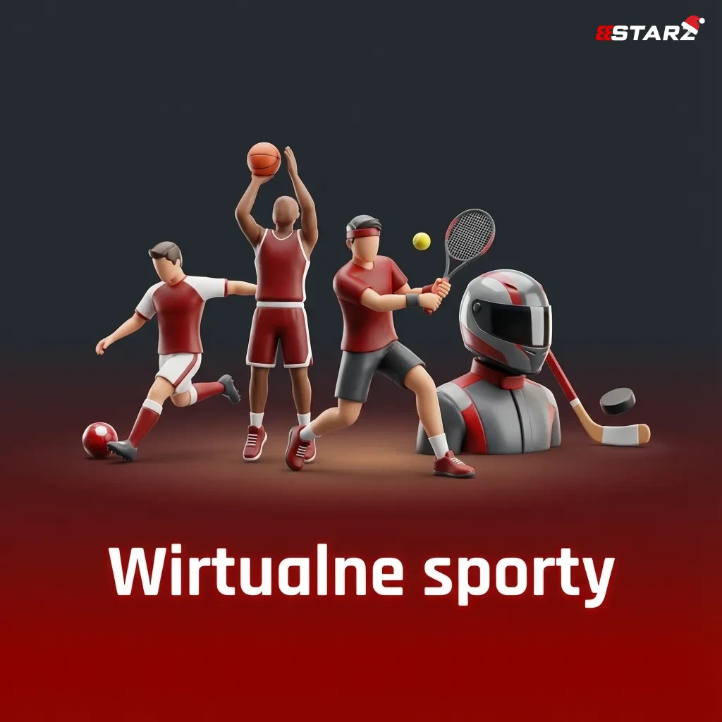 Grafika z ikonami wirtualnych sportów: piłka nożna, wyścigi konne, wyścigi psów i sporty motorowe na ekranie