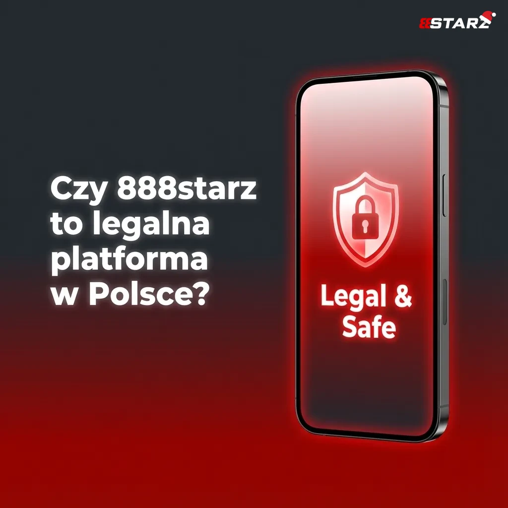 Grafika z napisem „Czy 888starz to legalna platforma w Polsce?” na tle symboli hazardu i flagi Polski
